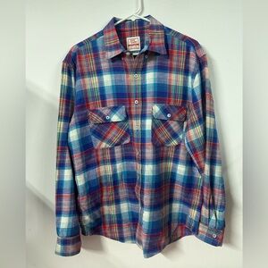 Flint and Tinder Mens Plaid Flannel Button Up Shirt Medium Made in USA Blue Red